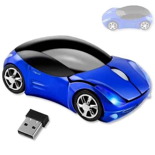 HuGuWdy Blue Cute Wireless Mouse，2.4G with USB Reciver 1600DPI Car Mouse for Computer Laptop Tablet for Windows for Mac OS for Christmas（Blue） image