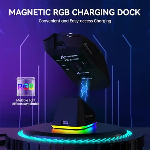 ATTACK SHARK X11 Lightweight Wireless Gaming Mouse with RGB Charging Dock,Tri-Mode-2.4G/USB-C Wired/BT,22K DPI,PAW3311 Optical Sensor,HUYU Switch, 5 programmable Buttons for PC/Mac(Black) image