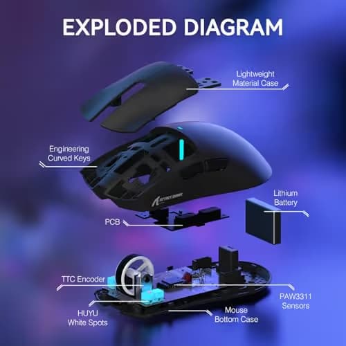 ATTACK SHARK X11 Lightweight Wireless Gaming Mouse with RGB Charging Dock,Tri-Mode-2.4G/USB-C Wired/BT,22K DPI,PAW3311 Optical Sensor,HUYU Switch, 5 programmable Buttons for PC/Mac(Black) image