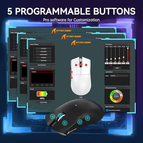 ATTACK SHARK X11 Lightweight Wireless Gaming Mouse with RGB Charging Dock,Tri-Mode-2.4G/USB-C Wired/BT,22K DPI,PAW3311 Optical Sensor,HUYU Switch, 5 programmable Buttons for PC/Mac(Black) image