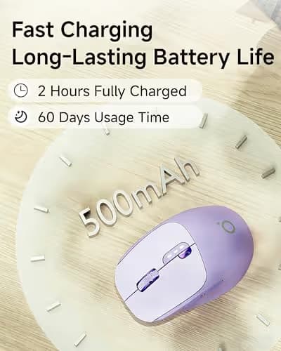 EWEADN Q5 Wireless Mouse, Bluetooth & 2.4G Quiet Computer Mouses with Battery Level Display, 1600 DPI, Ergonomic Office Mouse, 6 Button Portable Cute Computer Mouse for Laptop/PC/Mac - Purple image