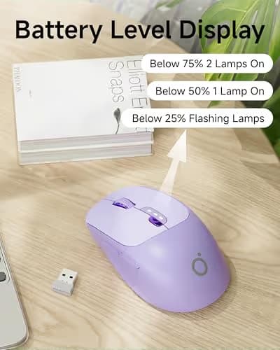 EWEADN Q5 Wireless Mouse, Bluetooth & 2.4G Quiet Computer Mouses with Battery Level Display, 1600 DPI, Ergonomic Office Mouse, 6 Button Portable Cute Computer Mouse for Laptop/PC/Mac - Purple image