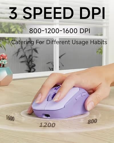 EWEADN Q5 Wireless Mouse, Bluetooth & 2.4G Quiet Computer Mouses with Battery Level Display, 1600 DPI, Ergonomic Office Mouse, 6 Button Portable Cute Computer Mouse for Laptop/PC/Mac - Purple image