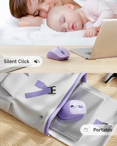 EWEADN Q5 Wireless Mouse, Bluetooth & 2.4G Quiet Computer Mouses with Battery Level Display, 1600 DPI, Ergonomic Office Mouse, 6 Button Portable Cute Computer Mouse for Laptop/PC/Mac - Purple image