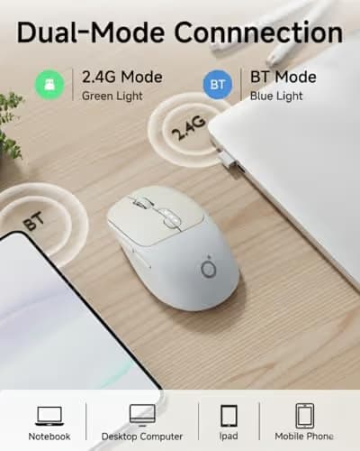 SEUNKWANG EWEADN Q5 Wireless Mouse, Bluetooth & 2.4G Quiet Computer Mouses with Battery Level Display, 1600 DPI, Ergonomic Office Mouse, 6 Button Portable Cute Computer Mouse for Laptop/PC/Mac - Grey image