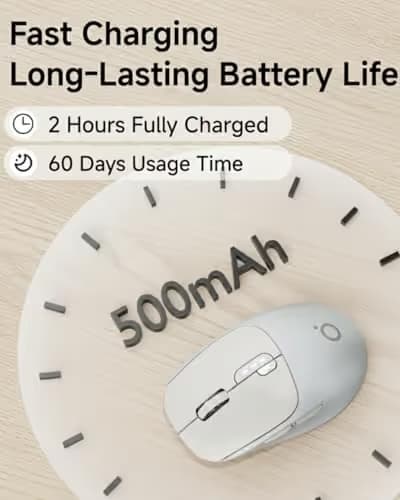 SEUNKWANG EWEADN Q5 Wireless Mouse, Bluetooth & 2.4G Quiet Computer Mouses with Battery Level Display, 1600 DPI, Ergonomic Office Mouse, 6 Button Portable Cute Computer Mouse for Laptop/PC/Mac - Grey image