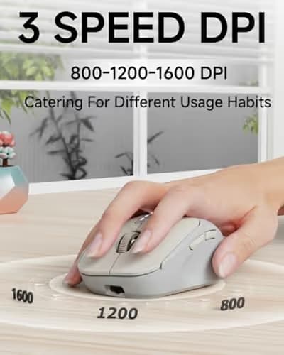SEUNKWANG EWEADN Q5 Wireless Mouse, Bluetooth & 2.4G Quiet Computer Mouses with Battery Level Display, 1600 DPI, Ergonomic Office Mouse, 6 Button Portable Cute Computer Mouse for Laptop/PC/Mac - Grey image