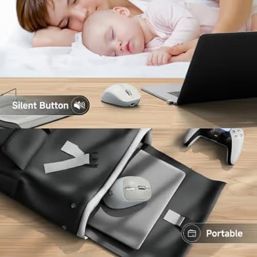 SEUNKWANG EWEADN Q5 Wireless Mouse, Bluetooth & 2.4G Quiet Computer Mouses with Battery Level Display, 1600 DPI, Ergonomic Office Mouse, 6 Button Portable Cute Computer Mouse for Laptop/PC/Mac - Grey image