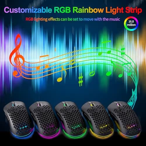TMKB Falcon M1SE Ultralight Honeycomb Gaming Mouse, High-Precision 12800DPI Optical Sensor, 6 Programmable Buttons, Customizable RGB, Drag-Free Paracord, Ergonomic Wired Gaming Mouse - Matte Black image