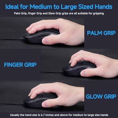 TMKB Falcon M1SE Ultralight Honeycomb Gaming Mouse, High-Precision 12800DPI Optical Sensor, 6 Programmable Buttons, Customizable RGB, Drag-Free Paracord, Ergonomic Wired Gaming Mouse - Matte Black image