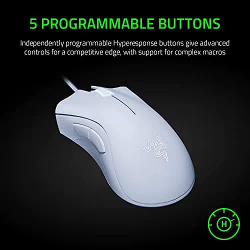 Razer DeathAdder Essential Gaming Mouse: 6400 DPI Optical Sensor - 5 Programmable Buttons - Mechanical Switches - Rubber Side Grips - Mercury White image