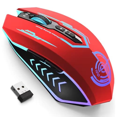 UHURU Gaming Mouse, Wireless Gaming Mouse with 7 Buttons 7 Changeable LED Color up to 12000 DPI, Rechargeable USB Gamer Mouse for PC Laptop (Red) main image