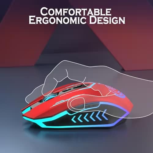 UHURU Gaming Mouse, Wireless Gaming Mouse with 7 Buttons 7 Changeable LED Color up to 12000 DPI, Rechargeable USB Gamer Mouse for PC Laptop (Red) image