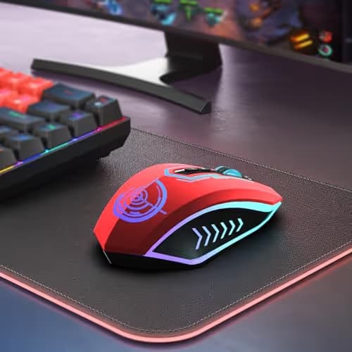 UHURU Gaming Mouse, Wireless Gaming Mouse with 7 Buttons 7 Changeable LED Color up to 12000 DPI, Rechargeable USB Gamer Mouse for PC Laptop (Red) image