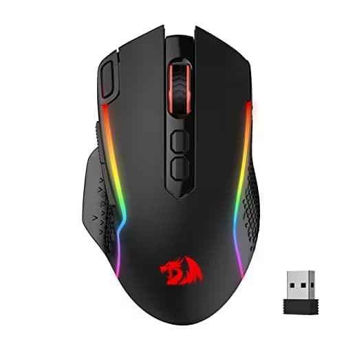 Redragon M810 Pro Wireless Gaming Mouse, 10000 DPI Wired/Wireless Gamer Mouse w/Rapid Fire Key, 8 Macro Buttons, 45-Hour Reliable Power Capacity and RGB Backlit for PC/Mac/Laptop image
