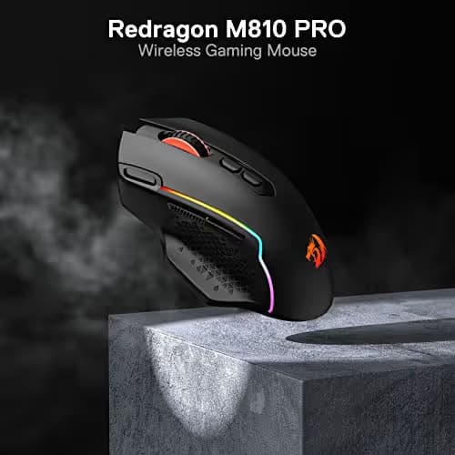 Redragon M810 Pro Wireless Gaming Mouse, 10000 DPI Wired/Wireless Gamer Mouse w/Rapid Fire Key, 8 Macro Buttons, 45-Hour Reliable Power Capacity and RGB Backlit for PC/Mac/Laptop image