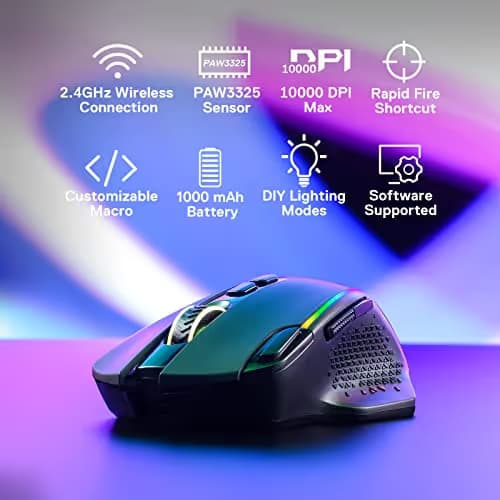 Redragon M810 Pro Wireless Gaming Mouse, 10000 DPI Wired/Wireless Gamer Mouse w/Rapid Fire Key, 8 Macro Buttons, 45-Hour Reliable Power Capacity and RGB Backlit for PC/Mac/Laptop image