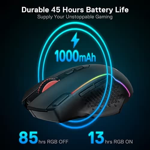 Redragon M810 Pro Wireless Gaming Mouse, 10000 DPI Wired/Wireless Gamer Mouse w/Rapid Fire Key, 8 Macro Buttons, 45-Hour Reliable Power Capacity and RGB Backlit for PC/Mac/Laptop image
