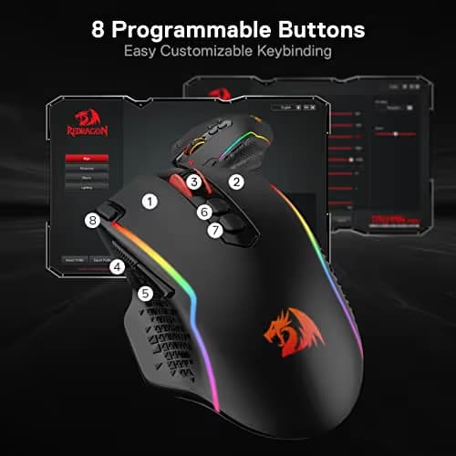 Redragon M810 Pro Wireless Gaming Mouse, 10000 DPI Wired/Wireless Gamer Mouse w/Rapid Fire Key, 8 Macro Buttons, 45-Hour Reliable Power Capacity and RGB Backlit for PC/Mac/Laptop image