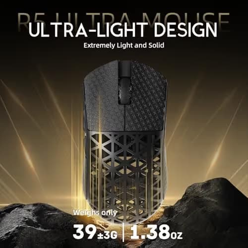 R5Ultra 8K Wireless Gaming Mouse with 42,000 DPI -PAW3950 MAX Sensor -39g Ultra-Lightweight Carbon Fiber -Nordic 52840 MCU Chip-Wired/BT/2.4GHz Wireless Programmable Mouse Griptape for PC/Mac (Black) image