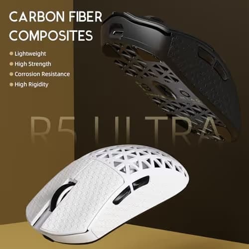 R5Ultra 8K Wireless Gaming Mouse with 42,000 DPI -PAW3950 MAX Sensor -39g Ultra-Lightweight Carbon Fiber -Nordic 52840 MCU Chip-Wired/BT/2.4GHz Wireless Programmable Mouse Griptape for PC/Mac (Black) image