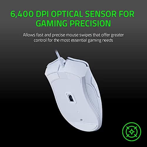 Razer DeathAdder Essential Gaming Mouse: 6400 DPI Optical Sensor - 5 Programmable Buttons - Mechanical Switches - Rubber Side Grips - Mercury White,(Pack of 10) image
