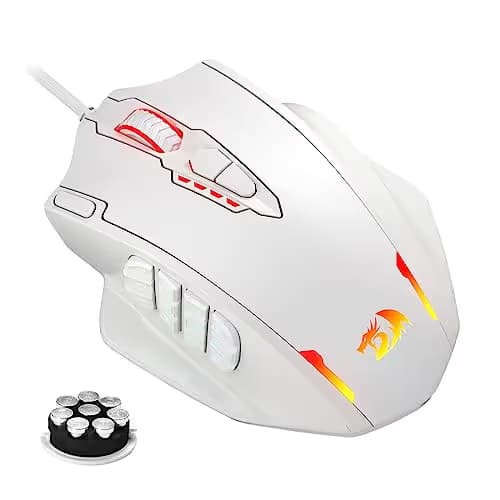 Redragon M908 Impact RGB LED MMO Gaming Mouse with 12 Side Buttons, Optical Wired Ergonomic Mouse with Max 12,400DPI, High Precision, 18 Programmable Macro Shortcuts, Comfort Grip, White main image