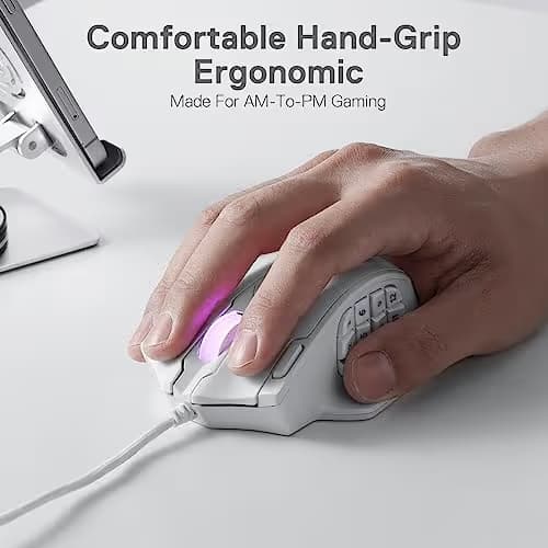 Redragon M908 Impact RGB LED MMO Gaming Mouse with 12 Side Buttons, Optical Wired Ergonomic Mouse with Max 12,400DPI, High Precision, 18 Programmable Macro Shortcuts, Comfort Grip, White image