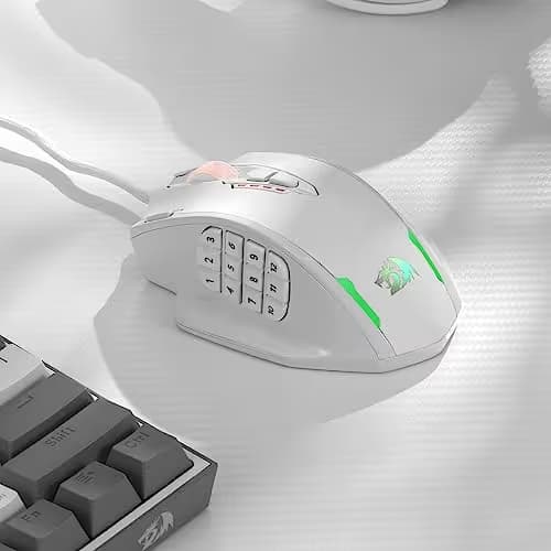 Redragon M908 Impact RGB LED MMO Gaming Mouse with 12 Side Buttons, Optical Wired Ergonomic Mouse with Max 12,400DPI, High Precision, 18 Programmable Macro Shortcuts, Comfort Grip, White image