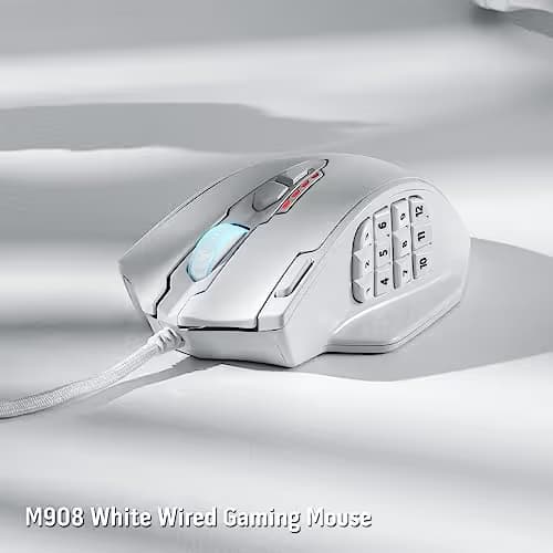 Redragon M908 Impact RGB LED MMO Gaming Mouse with 12 Side Buttons, Optical Wired Ergonomic Mouse with Max 12,400DPI, High Precision, 18 Programmable Macro Shortcuts, Comfort Grip, White image