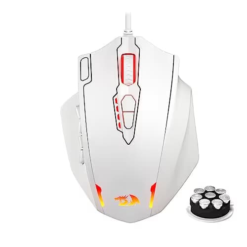Redragon M908 Impact RGB LED MMO Gaming Mouse with 12 Side Buttons, Optical Wired Ergonomic Mouse with Max 12,400DPI, High Precision, 18 Programmable Macro Shortcuts, Comfort Grip, White image