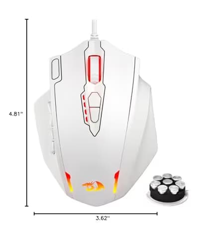 Redragon M908 Impact RGB LED MMO Gaming Mouse with 12 Side Buttons, Optical Wired Ergonomic Mouse with Max 12,400DPI, High Precision, 18 Programmable Macro Shortcuts, Comfort Grip, White image