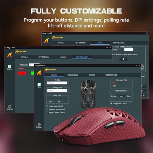 R5Ultra 8K Carbon Fiber Wireless Gaming Mouse with 42000 DPI -PAW3950 MAX Sensor -39g Ultra-Lightweight-Nordic 52840 MCU Chip-Wired/BT/2.4GHz Wirelss Programmable Mouse Tape for PC/Mac (Red) image