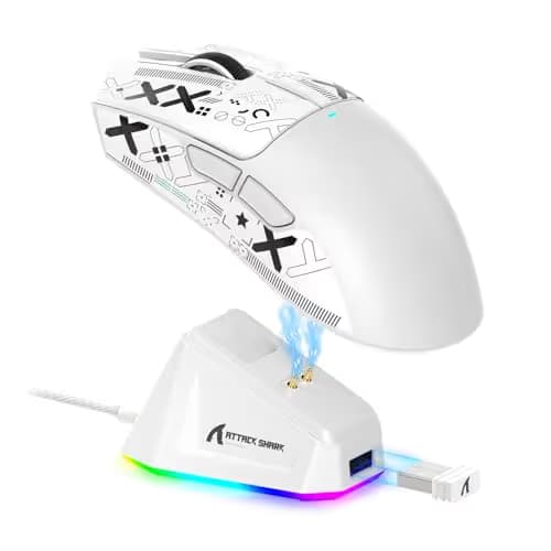 ATTACK SHARK X11 Lightweight Wireless Gaming Mouse with RGB Charging Dock,Tri-Mode-2.4G/USB-C Wired/BT,22K DPI,PAW3311 Optical Sensor,HUYU Switch, 5 programmable Buttons for PC/Mac(White&Sticker) main image