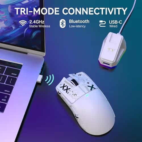 ATTACK SHARK X11 Lightweight Wireless Gaming Mouse with RGB Charging Dock,Tri-Mode-2.4G/USB-C Wired/BT,22K DPI,PAW3311 Optical Sensor,HUYU Switch, 5 programmable Buttons for PC/Mac(White&Sticker) image