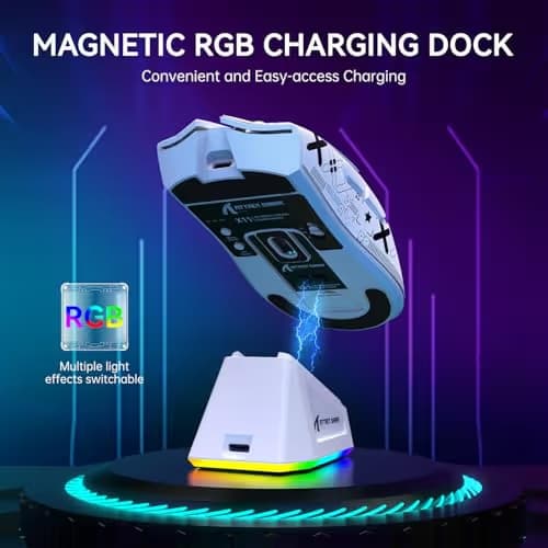 ATTACK SHARK X11 Lightweight Wireless Gaming Mouse with RGB Charging Dock,Tri-Mode-2.4G/USB-C Wired/BT,22K DPI,PAW3311 Optical Sensor,HUYU Switch, 5 programmable Buttons for PC/Mac(White&Sticker) image