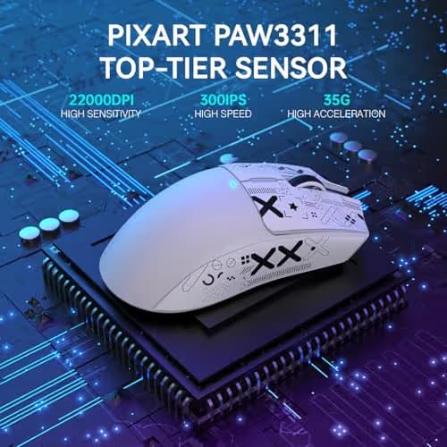 ATTACK SHARK X11 Lightweight Wireless Gaming Mouse with RGB Charging Dock,Tri-Mode-2.4G/USB-C Wired/BT,22K DPI,PAW3311 Optical Sensor,HUYU Switch, 5 programmable Buttons for PC/Mac(White&Sticker) image