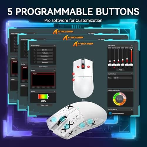 ATTACK SHARK X11 Lightweight Wireless Gaming Mouse with RGB Charging Dock,Tri-Mode-2.4G/USB-C Wired/BT,22K DPI,PAW3311 Optical Sensor,HUYU Switch, 5 programmable Buttons for PC/Mac(White&Sticker) image