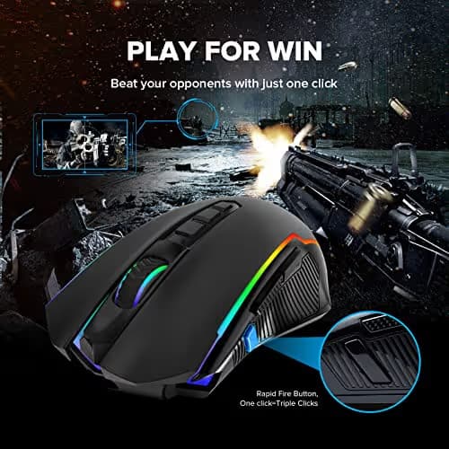 Redragon Gaming Mouse, Wireless Mouse Gaming with 8000 DPI, PC Gaming Mice with Fire Button, RGB Backlit Programmable Ergonomic Mouse Gamer, Rechargeable, 70Hrs for Windows, Mac Gamer, Black image