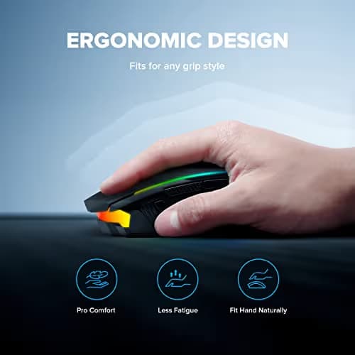 Redragon Gaming Mouse, Wireless Mouse Gaming with 8000 DPI, PC Gaming Mice with Fire Button, RGB Backlit Programmable Ergonomic Mouse Gamer, Rechargeable, 70Hrs for Windows, Mac Gamer, Black image