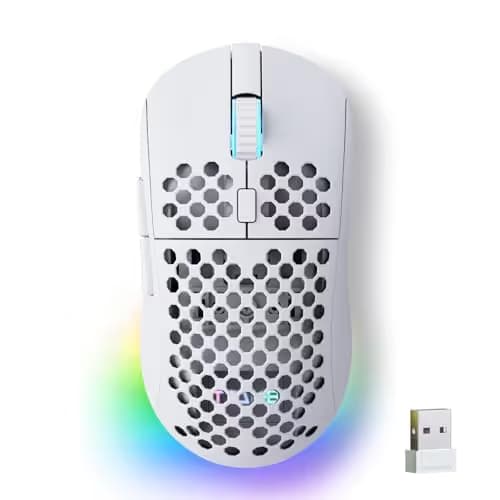 TMKB Falcon M1 Wireless Gaming Mouse, 24000DPI Optical Sensor, 180Hrs Battery, Lightweight, 6 Programmable Buttons, RGB Strip, 2.4G/BT5.2/USB-C Wired for PC/Mac/Laptop - Matte White image