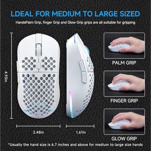 TMKB Falcon M1 Wireless Gaming Mouse, 24000DPI Optical Sensor, 180Hrs Battery, Lightweight, 6 Programmable Buttons, RGB Strip, 2.4G/BT5.2/USB-C Wired for PC/Mac/Laptop - Matte White image