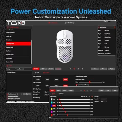 TMKB Falcon M1 Wireless Gaming Mouse, 24000DPI Optical Sensor, 180Hrs Battery, Lightweight, 6 Programmable Buttons, RGB Strip, 2.4G/BT5.2/USB-C Wired for PC/Mac/Laptop - Matte White image