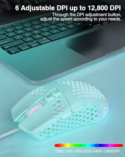 SOLAKAKA SM900 Green Wired Gaming Mouse with Honeycomb Shell,12800 DPI,7 Programmable Buttons,Lightweight Gaming Mice Ergonomic Computer Mouse Gaming for Windows/PC/Mac/Laptop Gamer image