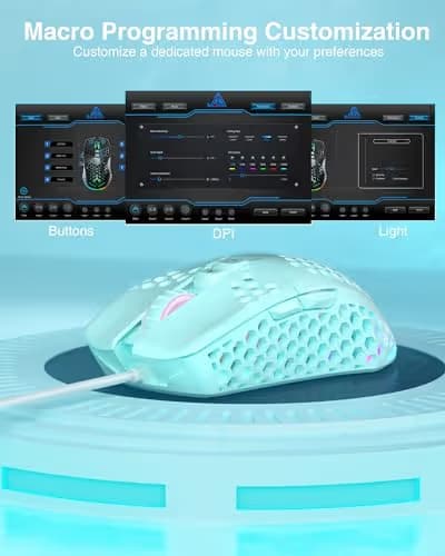 SOLAKAKA SM900 Green Wired Gaming Mouse with Honeycomb Shell,12800 DPI,7 Programmable Buttons,Lightweight Gaming Mice Ergonomic Computer Mouse Gaming for Windows/PC/Mac/Laptop Gamer image