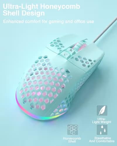 SOLAKAKA SM900 Green Wired Gaming Mouse with Honeycomb Shell,12800 DPI,7 Programmable Buttons,Lightweight Gaming Mice Ergonomic Computer Mouse Gaming for Windows/PC/Mac/Laptop Gamer image