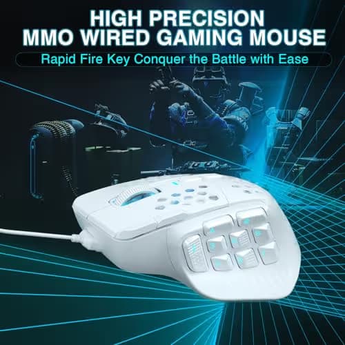 SOLAKAKA SM809 Gaming Mouse for MMO,24000 DPI,16 Programmable,RGB PC Gaming Mice,White image