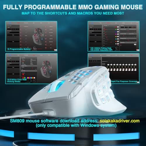 SOLAKAKA SM809 Gaming Mouse for MMO,24000 DPI,16 Programmable,RGB PC Gaming Mice,White image