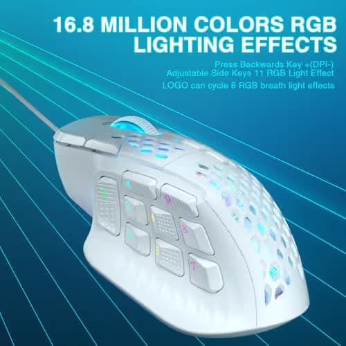 SOLAKAKA SM809 Gaming Mouse for MMO,24000 DPI,16 Programmable,RGB PC Gaming Mice,White image