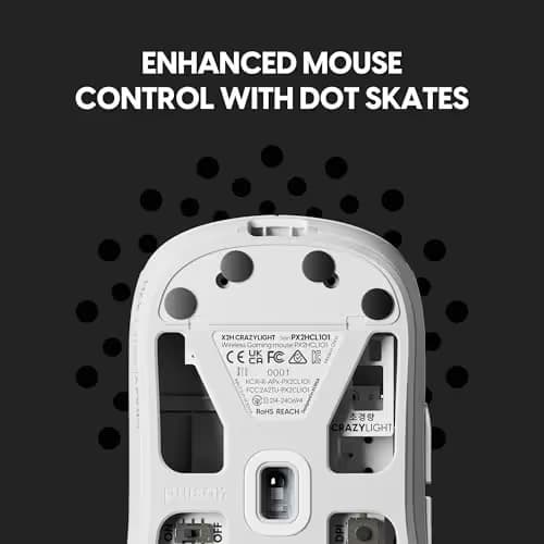 Pulsar Gaming Gears X2H Crazylight Wireless Gaming Mouse, Ultra Lightweight 1.51 oz (43g), Optical Switch, 32000 DPI, 750 IPS, XS-1 Sensor, 8k Compatible (Medium, Uyuni White) image